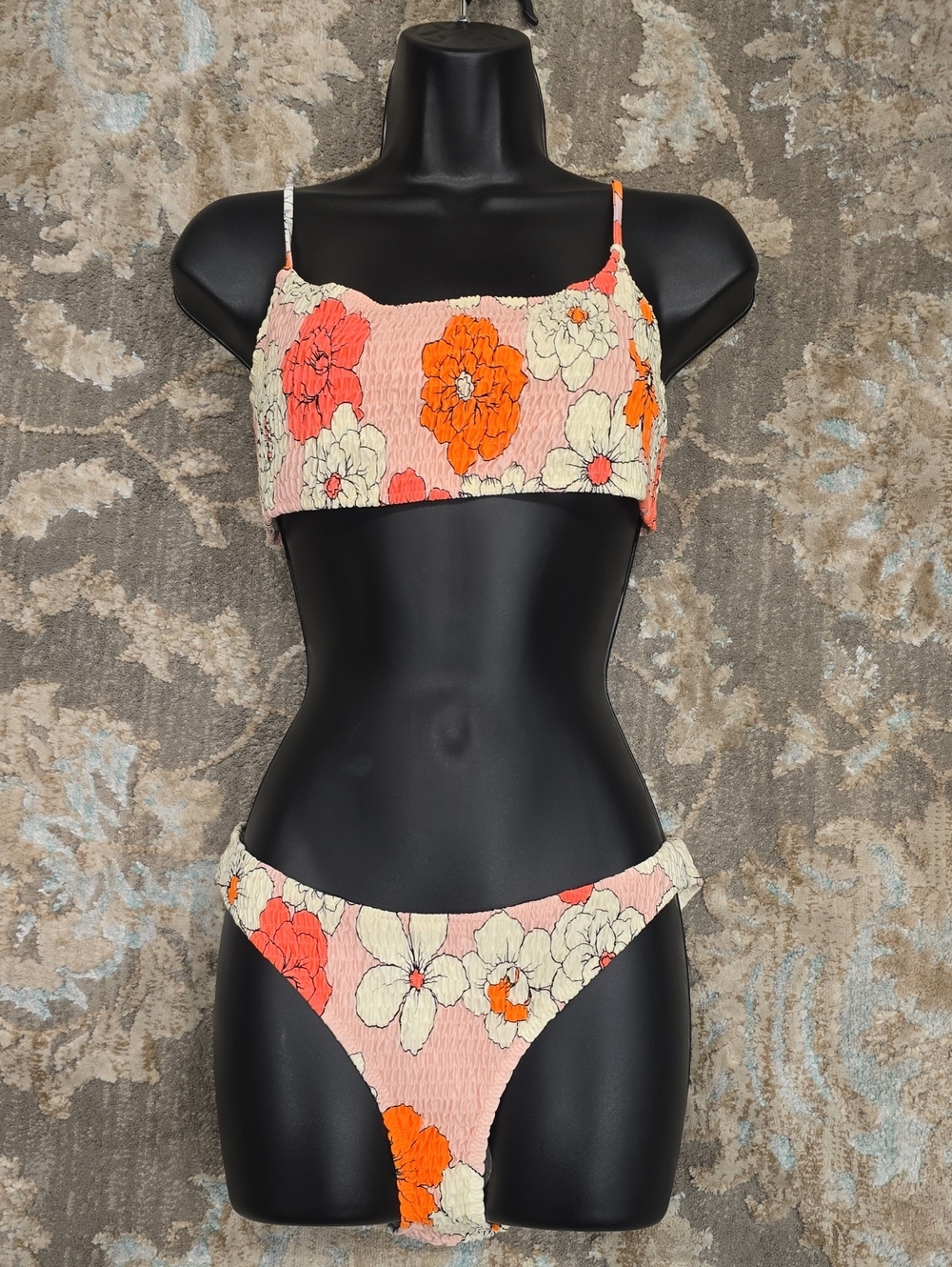 triangl swimwear Pink Floral Bikini with Orange Accents
